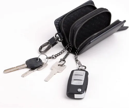 Miniatura 3 de VISOUL Funda para Llave de Coche con Doble Cremallera, Funda de Llavero Inteligente de Cuero para Coche con Llavero para Hombres y Mujeres