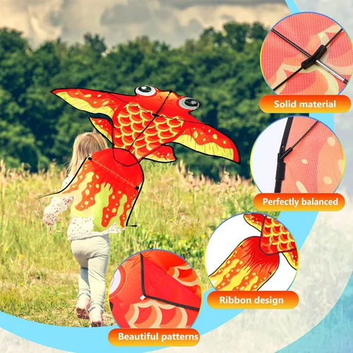 Miniatura 3 de Leitee Paquete de 6 cometas grandes para niños y adultos, cometa de mariposa para niños de 4 a 8 a 12 años, libélula, búho, loro, águila, pez