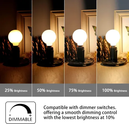 Miniatura 4 de Leools Bombillas LED esmeriladas E12, bombillas de candelabro regulables de 40 W, 2700 K, blanco cálido, G16.5, 4 W, E12 g50, globo vintage