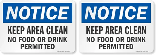 SmartSign - S-8382-EU-10 Aviso - Mantenga el área limpia, no se permiten alimentos ni bebidas, vinilo laminado de 7 x 10 pulgadas (paquete de 2)