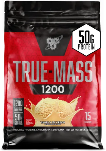 BSN TRUE-MASS - Ganador de peso, proteína en polvo para ganar masa muscular, helado de vainilla, 10.25 libras