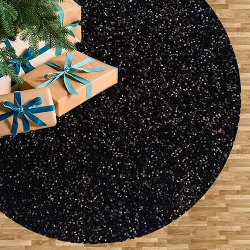 Miniatura 13 de Faldas de árbol moradas de Navidad de 21 pulgadas, faldas de árbol de lentejuelas con purpurina, decoración de tela de terciopelo, falda de árbol