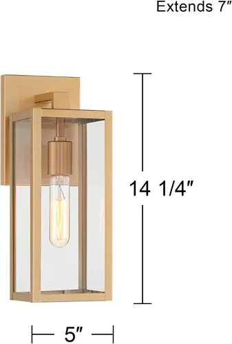 Miniatura 4 de John Timberland Titan - Moderna lámpara de pared para exteriores, marco rectangular dorado suave, paneles de vidrio transparente de 14 1/4 pulgadas