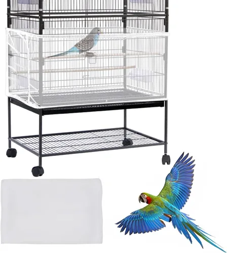 Daoeny Cubierta Grande para Jaula de Pájaros, Protector de Semillas para Jaula de Pájaros, Faldón de Malla de Nylon Ajustable y Suave, Cubierta para