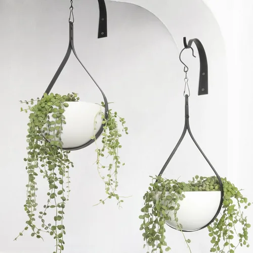 Miniatura 8 de Hajia Maceta colgante en forma de gota de agua, colgador de plantas de metal con maceta no desmontable, soporte para plantas colgantes
