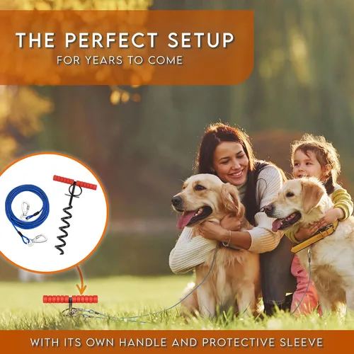 Miniatura 6 de Cable de amarre y estaca para perros grandes, estaca de amarre y anclaje de cable para perros de hasta 200 libras, para patio, playa, exterior Negro