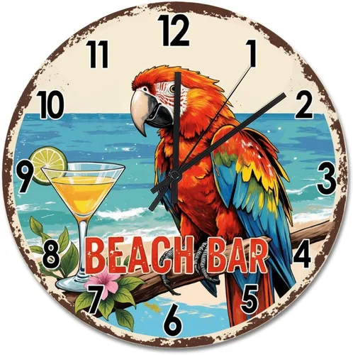 Miniatura 52 de ArogGeld Reloj de pared de 5 O'Clock Somewhere - Reloj redondo de madera para casa de playa, 10, silencioso, sin tictac, batería de cuarzo, granja