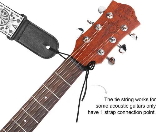 Miniatura 7 de Correa de guitarra, piel sintética impresa, estilo clásico piel sintética PU, con extremos de piel genuina, para guitarra bajo eléctrico, amplio