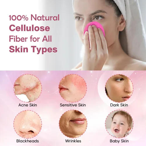 Miniatura 2 de AIDEA 96 esponjas faciales comprimidas, color rosa, esponjas faciales redondas para limpieza, esponjas cosméticas de celulosa natural, esponjas