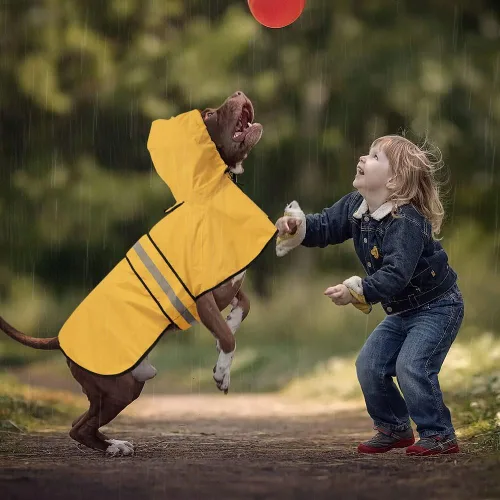 Miniatura 6 de Impermeable reflectante para perros – Impermeable ajustable para perros, impermeable ligero con capucha para perro, poncho chubasquero, chaqueta