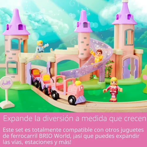 Miniatura 6 de BRIO World Disney Princess Castle - Juego de tren de madera de 18 piezas con certificación FSC y accesorios, incluye figuras de princesa de Disney