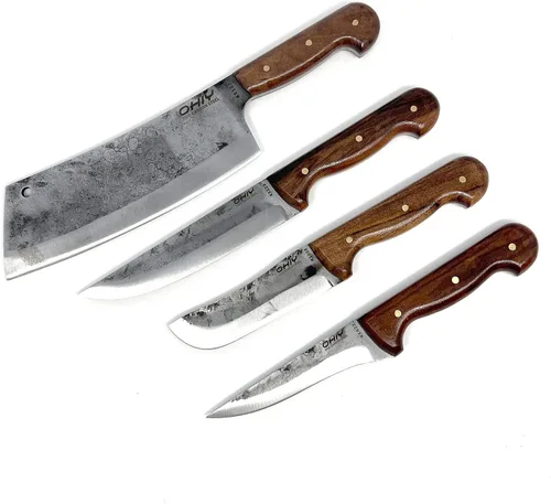 Miniatura 8 de Butcher Series - Juego de cuchillos y cuchillos forjados a mano de 4 piezas con funda de cuero auténtico, cuchillas de acero de alto carbono 5160