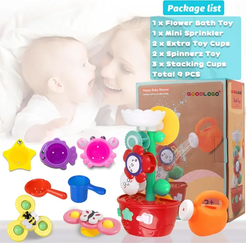 Miniatura 7 de Juguetes de baño para niñas para niños de 1 a 3 años Mesa de agua con ventosa y rotación Juguetes de bañera para niños pequeños con tazas apilables