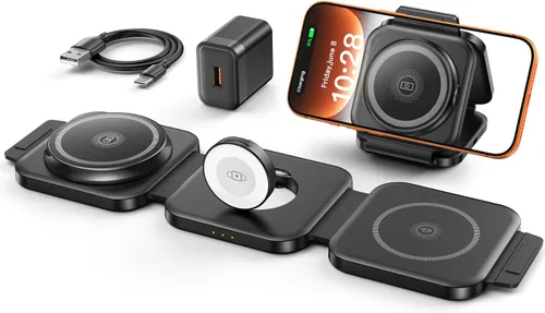 Miniatura 8 de Esenciales de viaje para cargador de Apple Watch, estación de carga 3 en 1 para dispositivos Apple, estación de carga inalámbrica plegable