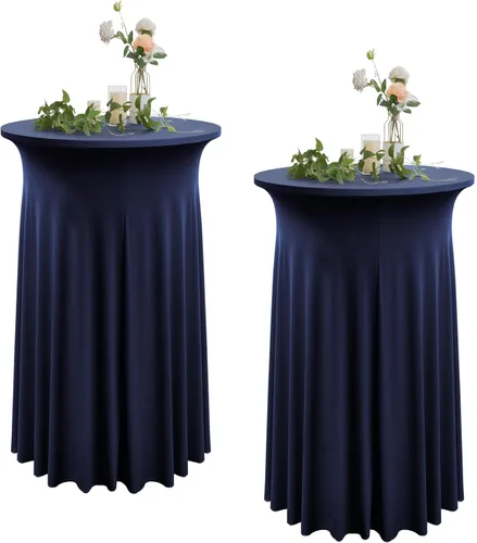 Miniatura 11 de Paquete de 4 manteles redondos de color azul bebé de 36 x 43 pulgadas, sin arrugas, elásticos, de elastano, para cóctel, fiesta, bar, boda