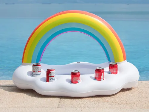Miniatura 6 de Jasonwell Hielera inflable para fiesta en la piscina, soporte para bebidas de nube de arcoíris, Luau hawaiano tropical playa, temática