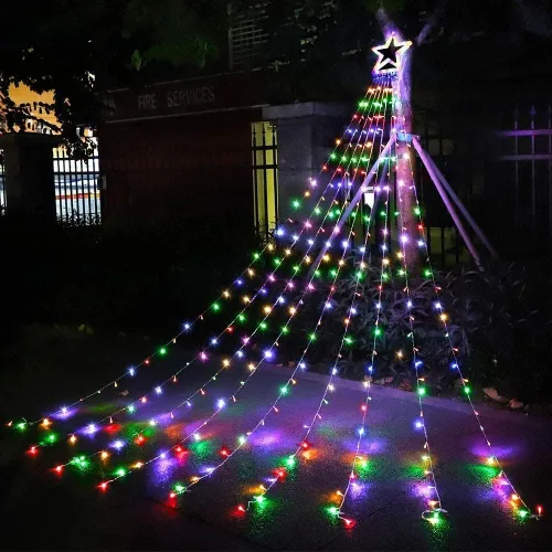 Decoraciones Navideñas para Exteriores Luces de Cadena de Estrellas, 317 LED 11.5 pies Luces de Árbol Cascada Impermeables con 8 Modos de Varios