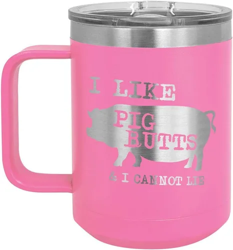 Miniatura 7 de Taza de café con tapa deslizante con texto en inglés "I Like Pig Butts 15 oz" Taza de café de viaje aislada Idea de regalo para barbacoa y Negro