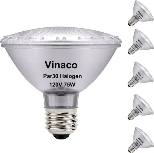 Miniatura 9 de Vinaco PAR30 - Paquete de 6 focos halógenos de alto rendimiento PAR30 de cuello corto de 50 W, luz de inundación halógena de alto rendimiento blanco