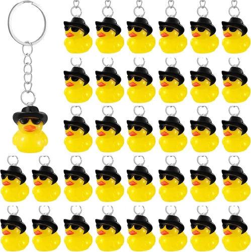Siifert 36 llaveros de pato a granel, vaquera, pato, recuerdos de fiesta, llavero de resina con sombrero de vaquero, lentes de sol, colgantes para