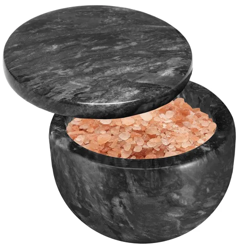 Miniatura 10 de Jalz Jalz Salero de sal con cuchara, base de mármol negro, tapa de acacia natural, cajas decorativas, recipiente para condimentos, diseño elegante