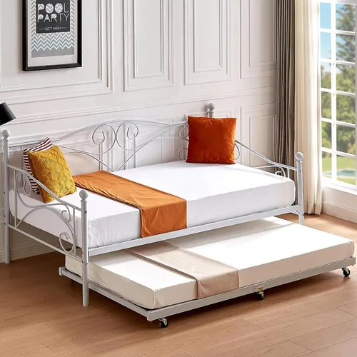 Miniatura 20 de VECELO - Marco de sofá cama de tamaño individual con soporte de listones de acero, cabecero, plataforma de cama para sala de estar, habitación