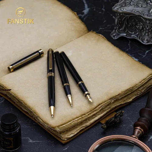 Miniatura 4 de FANSTIK Bolígrafo de lujo negro y dorado, juego de regalo elegante para mujeres, chapado en oro real de 24 quilates, juego de regalo profesional