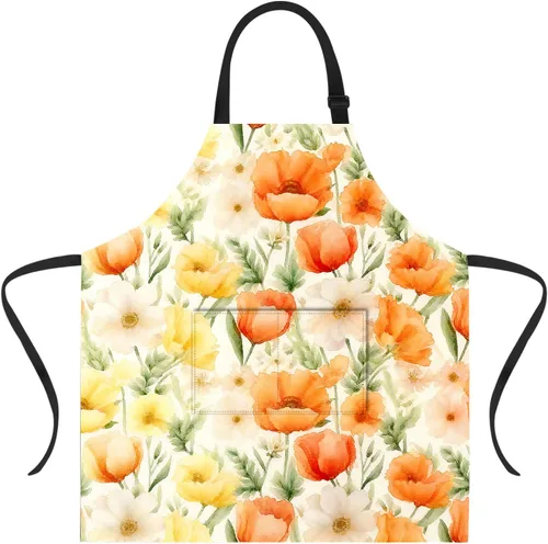 Miniatura 23 de ANNA QUEEN Delantal con 2 bolsillos impermeable para mujeres y hombres, estampado floral ajustable para cocina, hornear, barbacoa