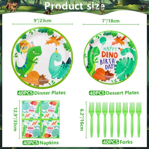 Miniatura 7 de Juego de 160 platos para fiesta de cumpleaños de dinosaurio, platos de feliz cumpleaños, platos, servilletas de dinosaurio T-Rex para decoración