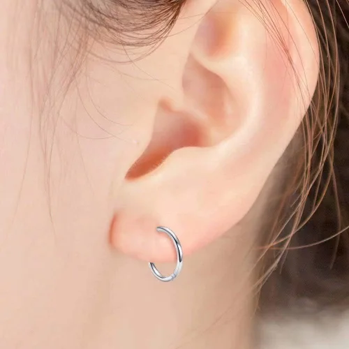 Miniatura 7 de Aretes de aro Huggie para mujeres y hombres, acero inoxidable quirúrgico 316L, 0.236 in, 0.315 in, 0.394 in, para hombre, aretes de aro