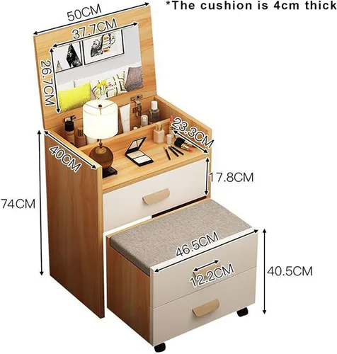 Miniatura 2 de Tocador de diseño integrado, mesa de maquillaje con espejo de maquillaje reversible de alta definición, escritorio de maquillaje con cajones