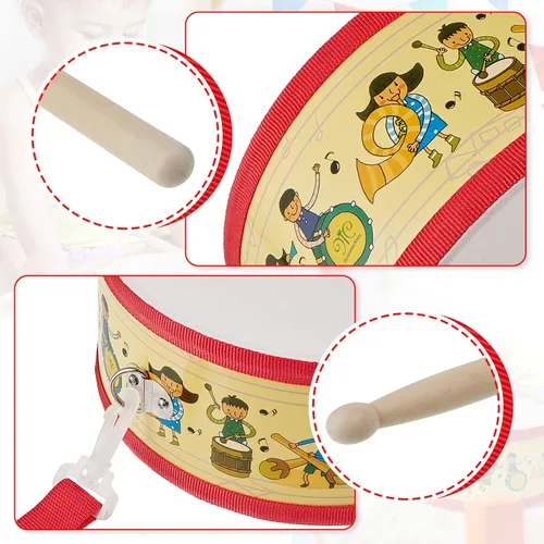 Miniatura 3 de Juego de batería para niños, batería de madera de 8 pulgadas con correa ajustable, 2 baquetas, juego de instrumentos musicales sensoriales