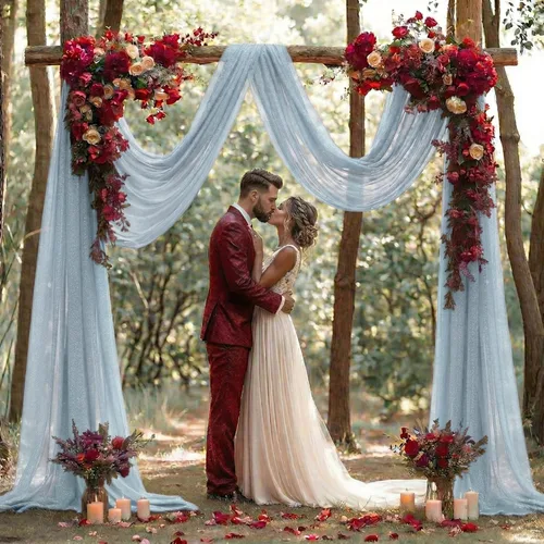 Miniatura 7 de MDS Paquete de 2 paneles de cortina de arco de boda (30 pulgadas de ancho x 30 pies de largo) tela de gasa transparente para boda, ceremonia, Azul