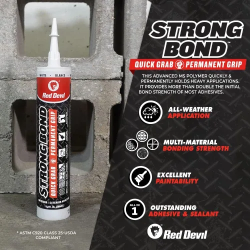 Miniatura 2 de Red Devil 0956 Strong Bond Hybrid Polymer Adhesivo y sellador de construcción, 9 onzas, blanco, 1 paquete