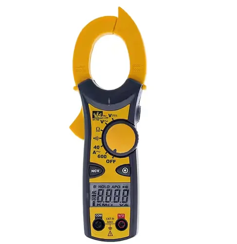 Pinza amperimétrica IDEAL Electrical 61-744 de 600 Amp AC con NCV, indicador de voltaje, CATIII para 600V, amarilla