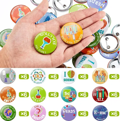 Miniatura 4 de WILLBOND 72 pines de ciencia para recuerdos de fiesta, botones a granel, botones de pinback con temática científica, pines de diseño de laboratorio