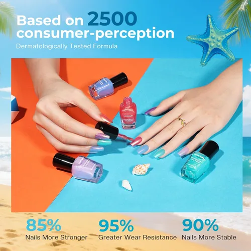 Miniatura 5 de Morovan Juego de esmalte de uñas degradado: esmalte de uñas de perlas de primavera y verano, esmalte de uñas rosa, azul, morado, secado rápido