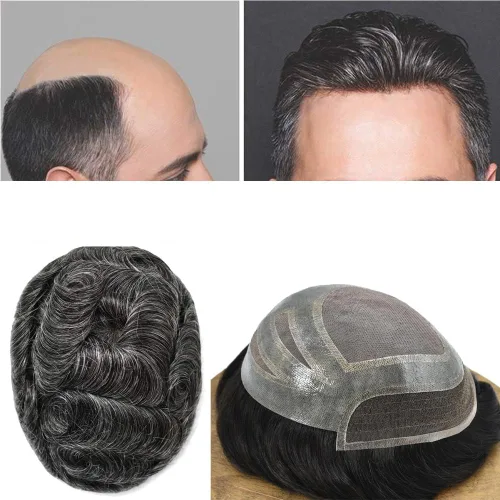 Miniatura 16 de Sistema de reemplazo de cabello humano para hombre, sistema de cabello fino mono para hombre, pelo de tupé recubierto de poliuretano para hombres