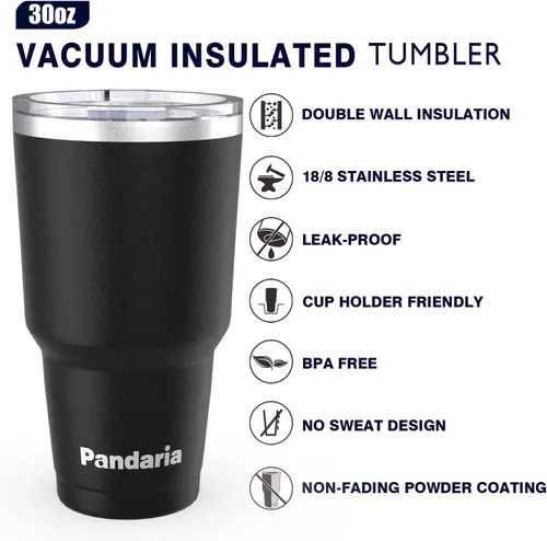 Miniatura 5 de Vaso de viaje para café de 30 onzas, vaso de acero inoxidable de doble pared, reutilizable, a prueba de derrames, con popote, vaso aislado a prueba