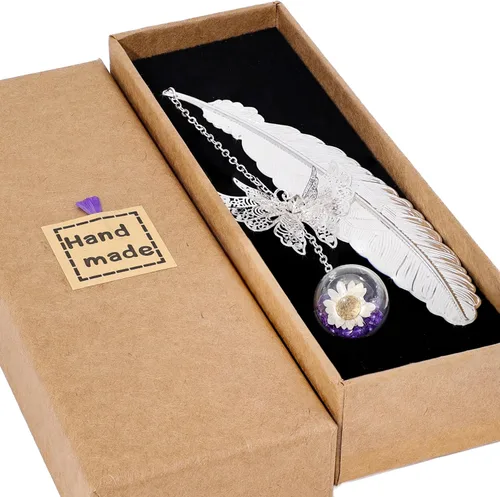 Miniatura 11 de Toirxarn Marcapáginas de Pluma Dorada para Mujeres con Colgante de Mariposa y Caja de Regalo – Ideal para Amantes de los Libros, Bibliotecarios