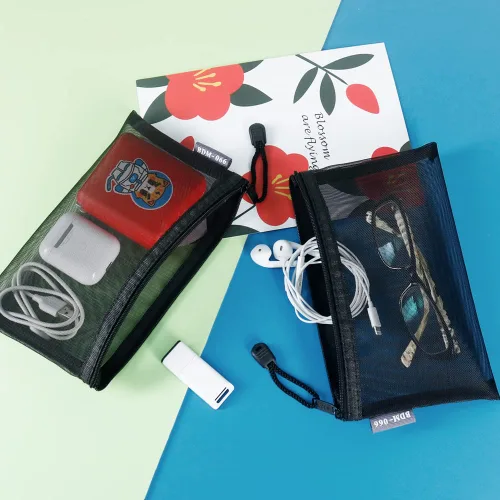 Miniatura 7 de HRX Package Bolsos pequeños de malla para cosméticos con cremallera, 6 piezas, Negro, Organizador de bolsas de maquillaje para viaje para bolso