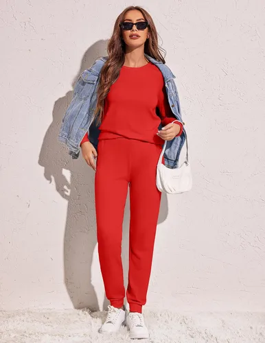 Miniatura 198 de Ekouaer Conjunto de pijama de manga larga para mujer, ropa de dormir suave con cuello redondo y bolsillos