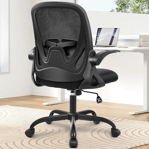 Miniatura 2 de Primy Silla de Oficina Ergonómica Silla de Escritorio con Reposabrazos Abatibles Silla de Escritorio Giratoria de Malla Transpirable para Negro