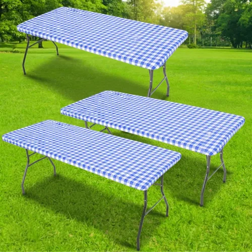 Miniatura 11 de Oudain Mantel rectangular de plástico para mesa de pícnic, 3 piezas, 30 x 72 pulgadas, vinilo impermeable con parte trasera de franela con borde