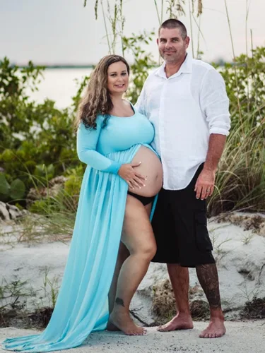 Miniatura 3 de YnimioAOX Vestido de maternidad de manga larga con hombros descubiertos para mujer, para fotografía, vestido de maternidad de gasa para sesión
