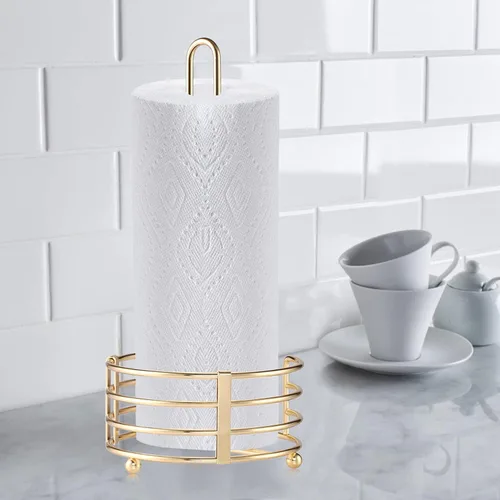 Miniatura 7 de Buruis Soporte de toallas de papel para encimera, dispensador de toallas de papel de metal con asa en forma de U y base estable, dorado