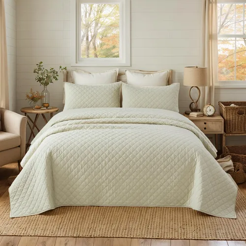 Miniatura 3 de Brandream Juego de ropa de cama de algodón de 3 piezas de 3 piezas con diseño de diamantes beige terroso, moderno, bohemio, chic y minimalista