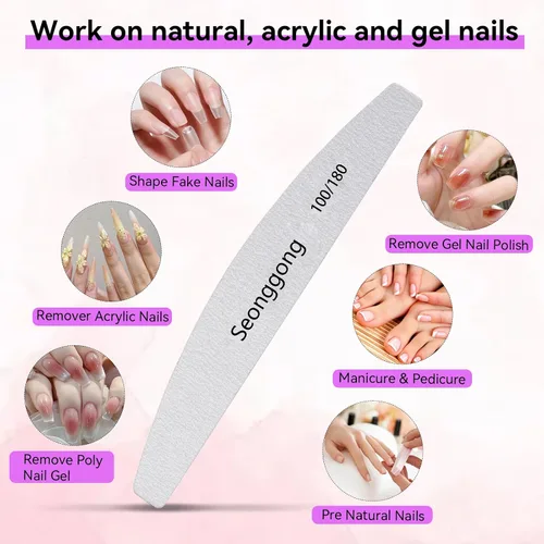 Miniatura 3 de 24 limas de uñas de grano 100/180 para mujeres, de doble cara, para manicura y pedicura, herramientas de manicura y pedicura para uñas naturales