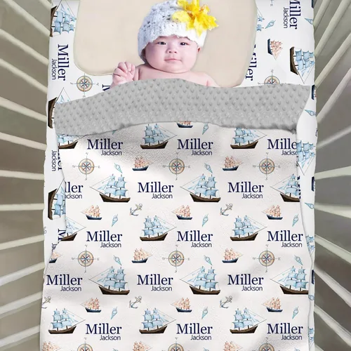 Miniatura 3 de Juego de ropa de cama personalizada para niños y niñas, juego de 2 piezas con edredón para cuna y sábanas bajeras Barco Náutico