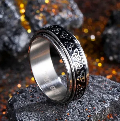 Miniatura 71 de King Will Anillo giratorio de acero inoxidable 316L para hombres y mujeres, 0.315 in de dragón/nudo celta, anillo para ansiedad para aliviar